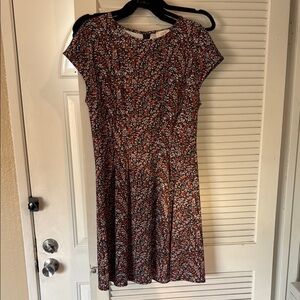 Floral Print Dress - Navy and Red